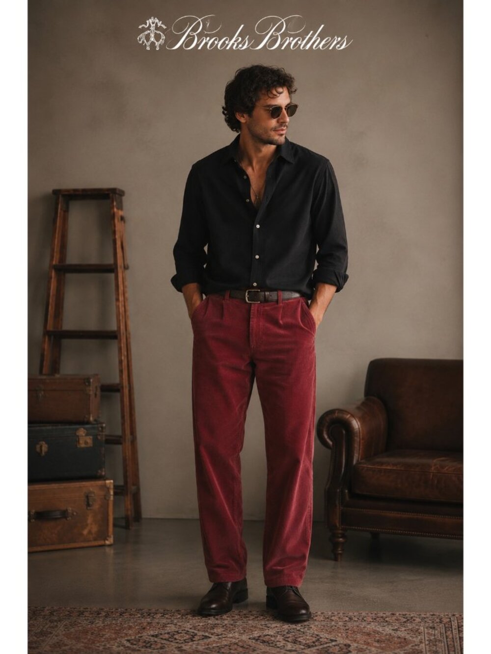 Brooks Brothers Clark Corduroy Pants Mens W34 L32 Red Burgundy Flat Front Preppy